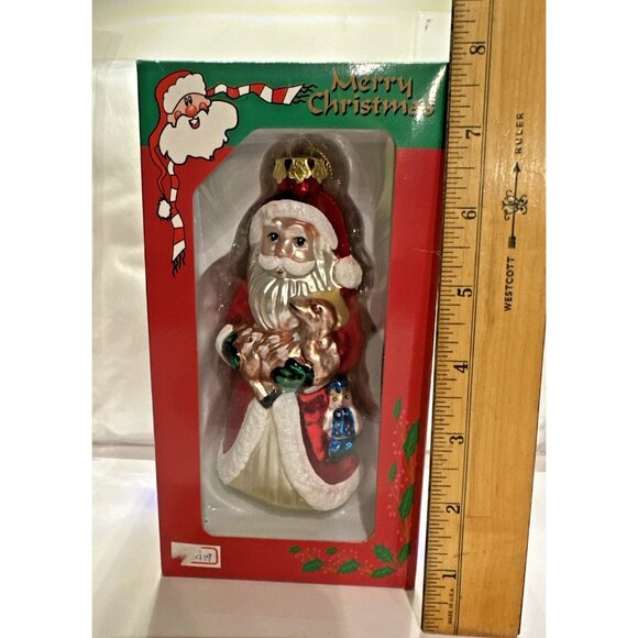 Blown Glass Figural Santa Ornament 5” Holding a Lamb with Nutcracker Soldier NEW - Picture 2 of 6